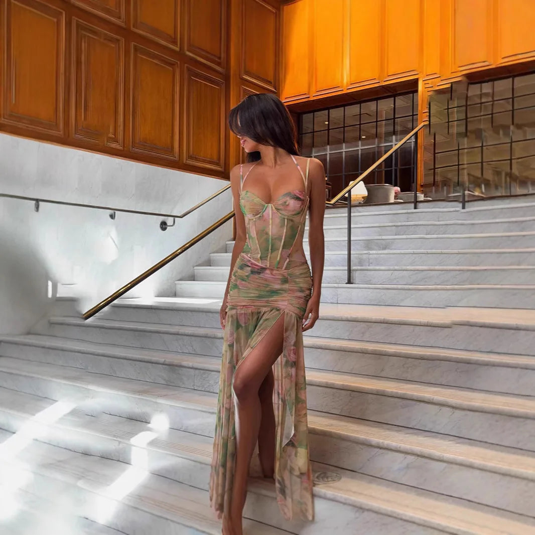 Robe Longue Fleurie Santorin